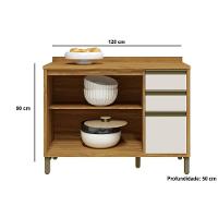 Gabinete de Cozinha Modulado Balcão Tempranillo 2 Portas e 3 Gavetas c/Tampo 120cm Amendoa/Off White - Ronipa