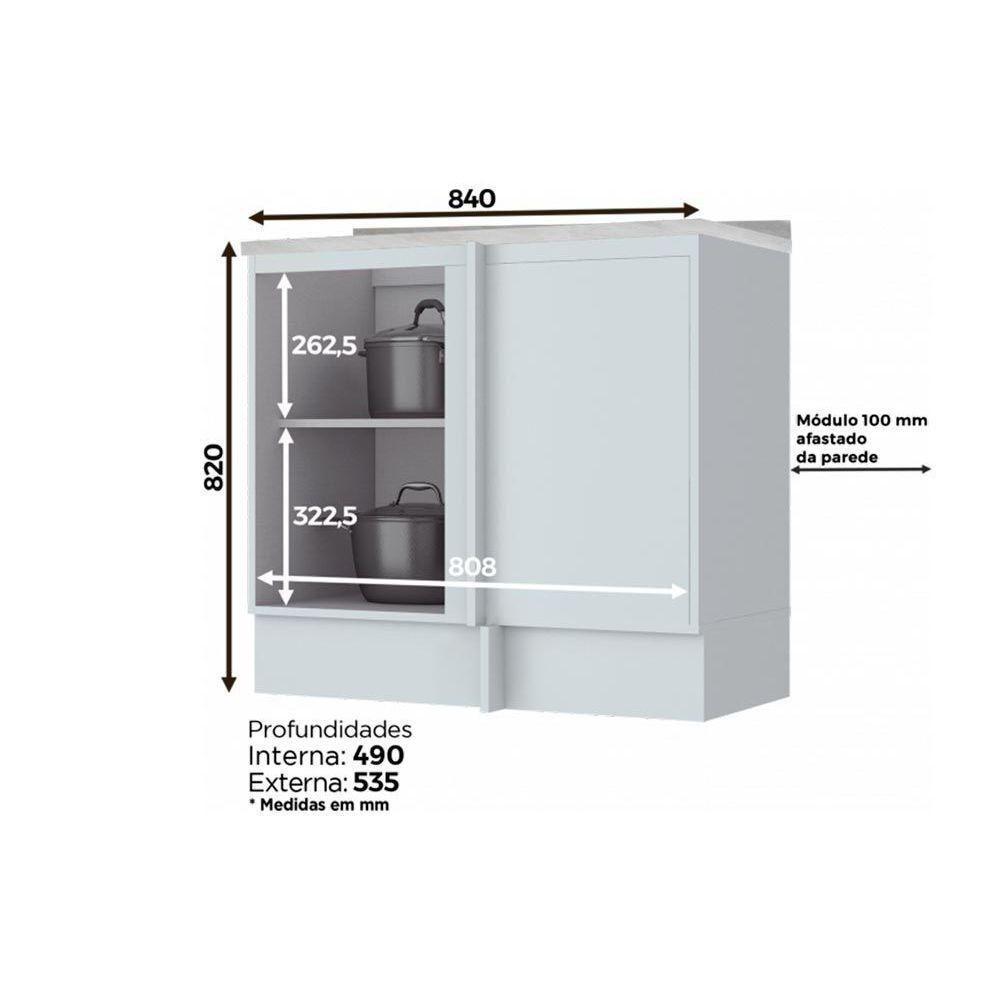 Gabinete de Cozinha Modulado Balcão Canto Reto Americana 1Pta c/ Tampo Branco - Henn - 4