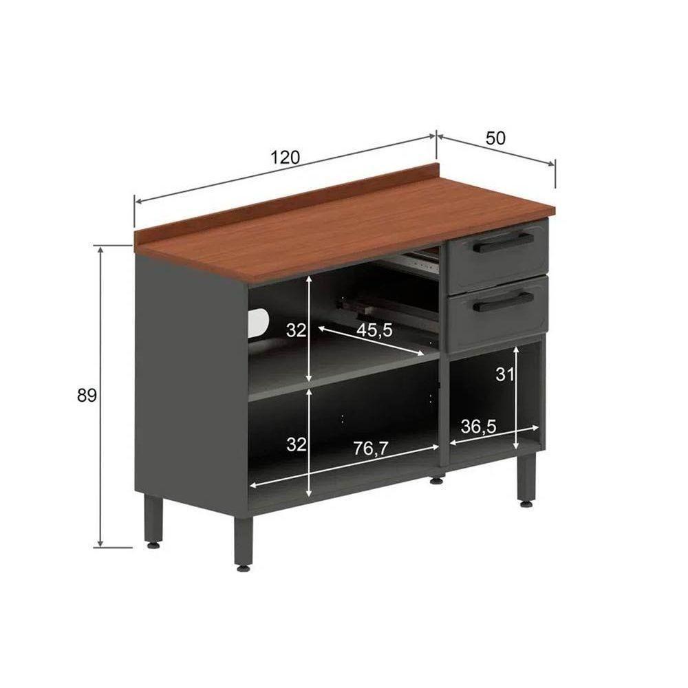 Módulo Cozinha Bertolini Gourmet Balcão Estilo 7124 3 Portas e 2 Gavetas c/ Tampo Cinza/Grafite - 4