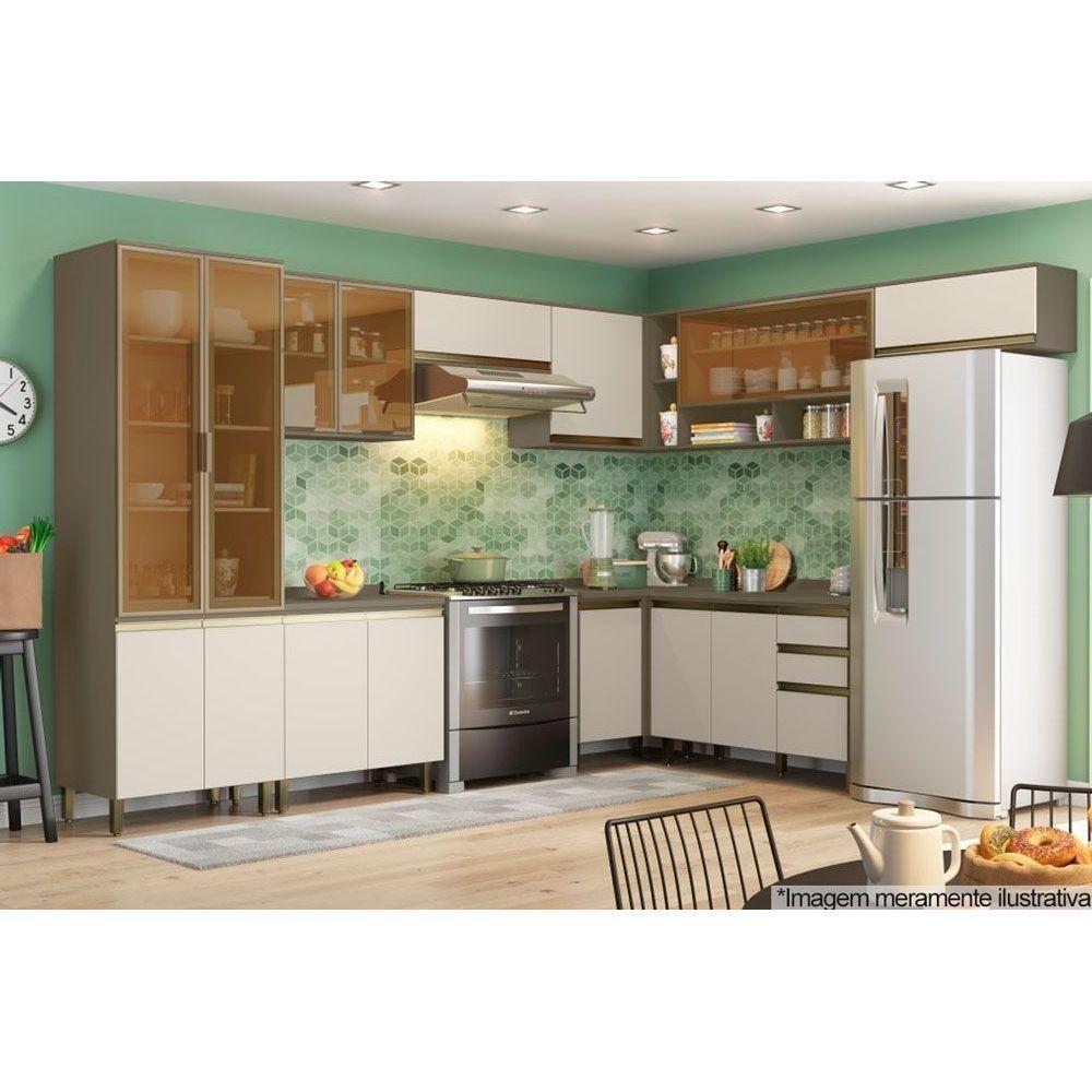 Gabinete de Cozinha Modulado Balcão Connect 3 Portas e 2 Gavetas c/ Tampo Duna/Cristal - Henn - 4