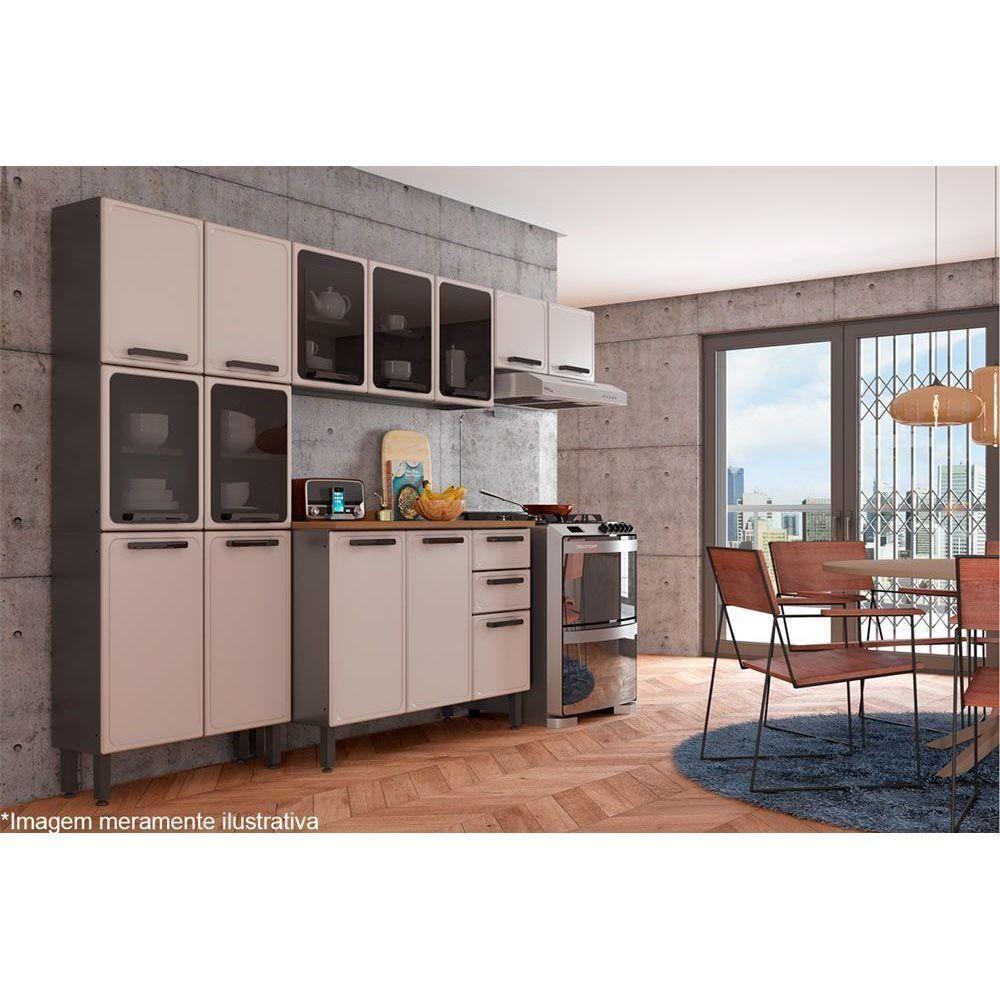 Gabinete de Cozinha Modulado Balcão Estilo 7124 3 Portas e 2 Gavetasc/Tampo Cinza/Grafite - Bertolini - 4