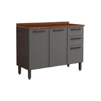 Gabinete de Cozinha Modulado Balcão Estilo 7124 3 Portas e 2 Gavetasc/Tampo Cinza/Grafite - Bertolini - 1