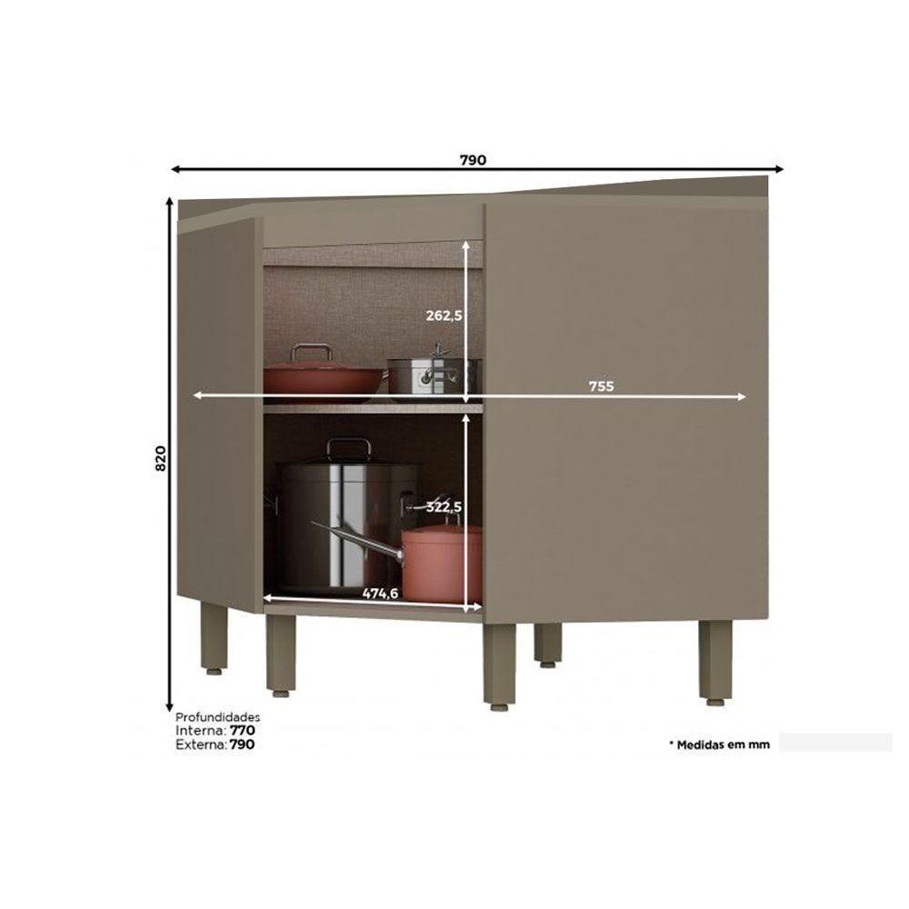 Gabinete de Cozinha Modulado Balcão Canto Oblíquo Connect 1 Porta c/Tampo Duna/Cristal - Henn - 4