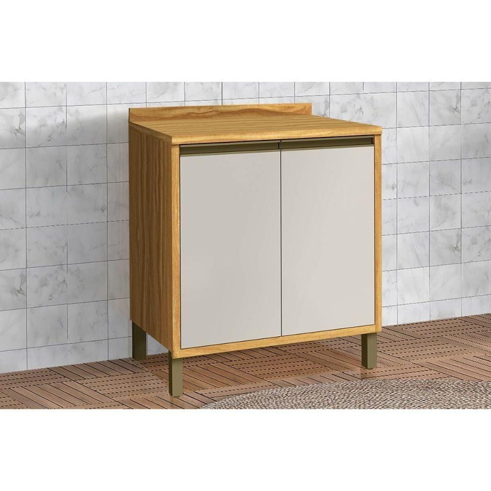 Gabinete de Cozinha Modulado Balcão Tempranillo 2 Portas c/Tampo 80cm Amendoa/Off White - Ronipa - 1