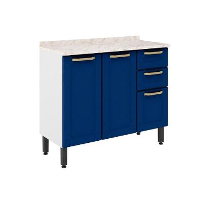 Módulo Cozinha Bertolini Colors Balcão 6114 3 Portas E 2 Gavetas C/tampo Branco/blue Navy