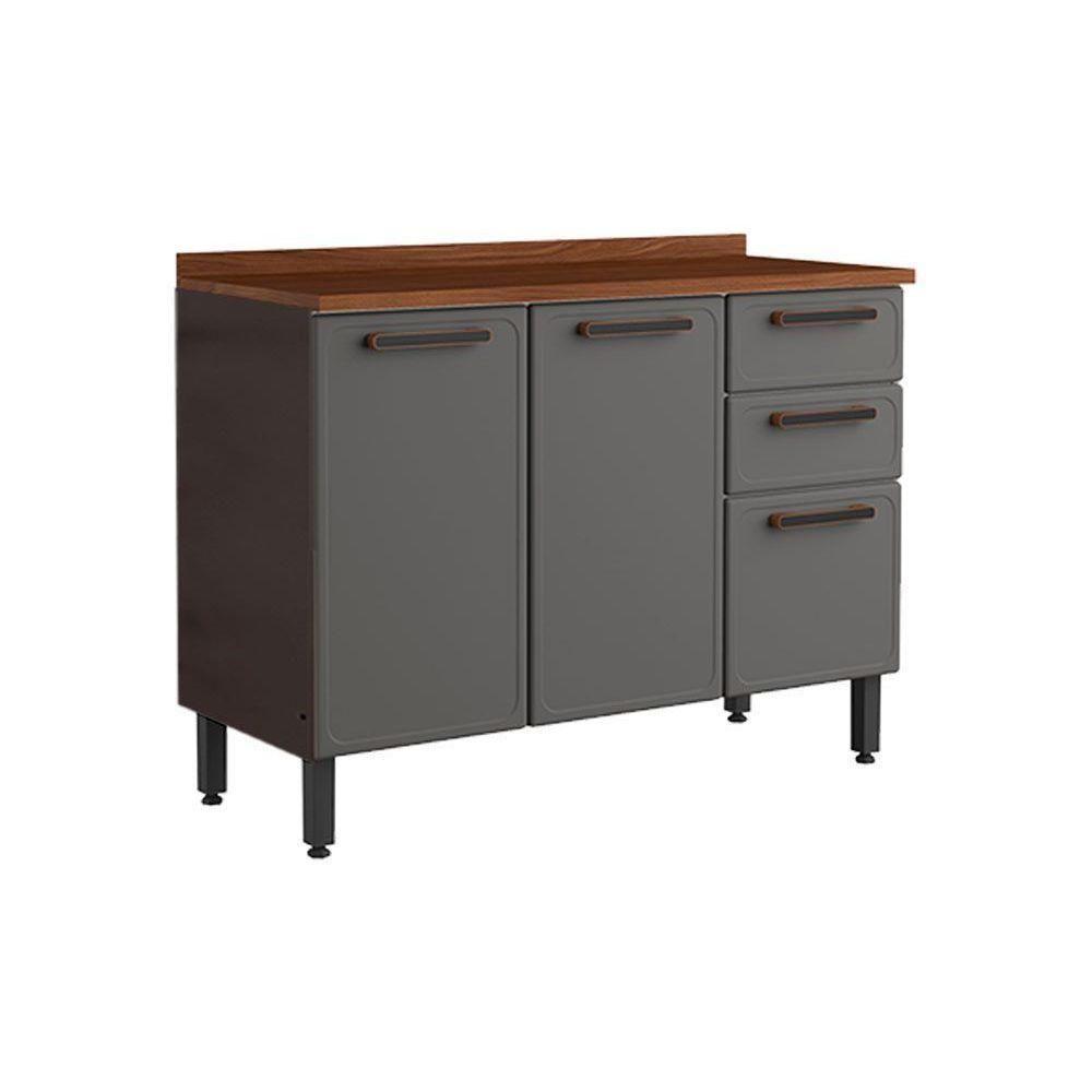 Gabinete de Cozinha Modulado Balcão Estilo 7124 3 Portas e 2 Gavetas c/ Tampo Cinza/Grafite - Bertolini - 1