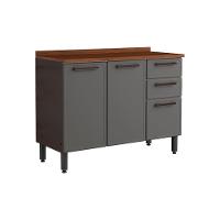 Gabinete de Cozinha Modulado Balcão Estilo 7124 3 Portas e 2 Gavetas c/ Tampo Cinza/Grafite - Bertolini - 1