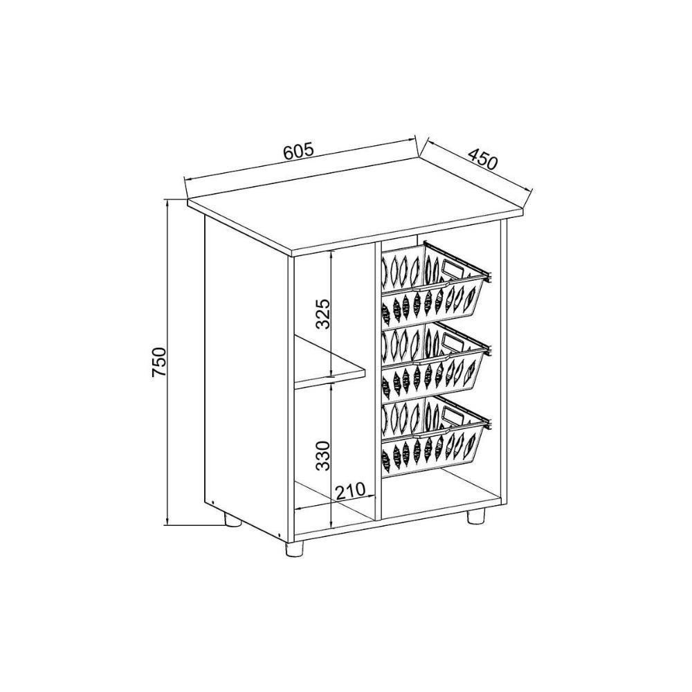 Balcão Fruteira Cozinha Luci c/ 1 Porta e 3 Cestos Branco - Genialflex - 4