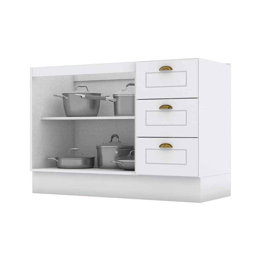 Gabinete de Cozinha Modulado Balcão Americana 2 Portas e 3 Gavetas p/ Pia 120cm S/tampo Cinza - Henn - 9