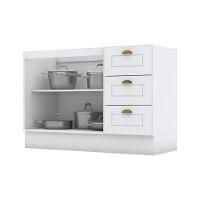 Gabinete de Cozinha Modulado Balcão Americana 2 Portas e 3 Gavetas p/ Pia 120cm S/tampo Cinza - Henn - 9