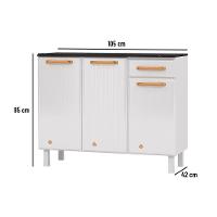 Gabinete de Cozinha Modulado Balcão Diamante Smart 3 Portas e 1 Gaveta c/ Tampo 105cm Branco/Preto - Telasul - 3