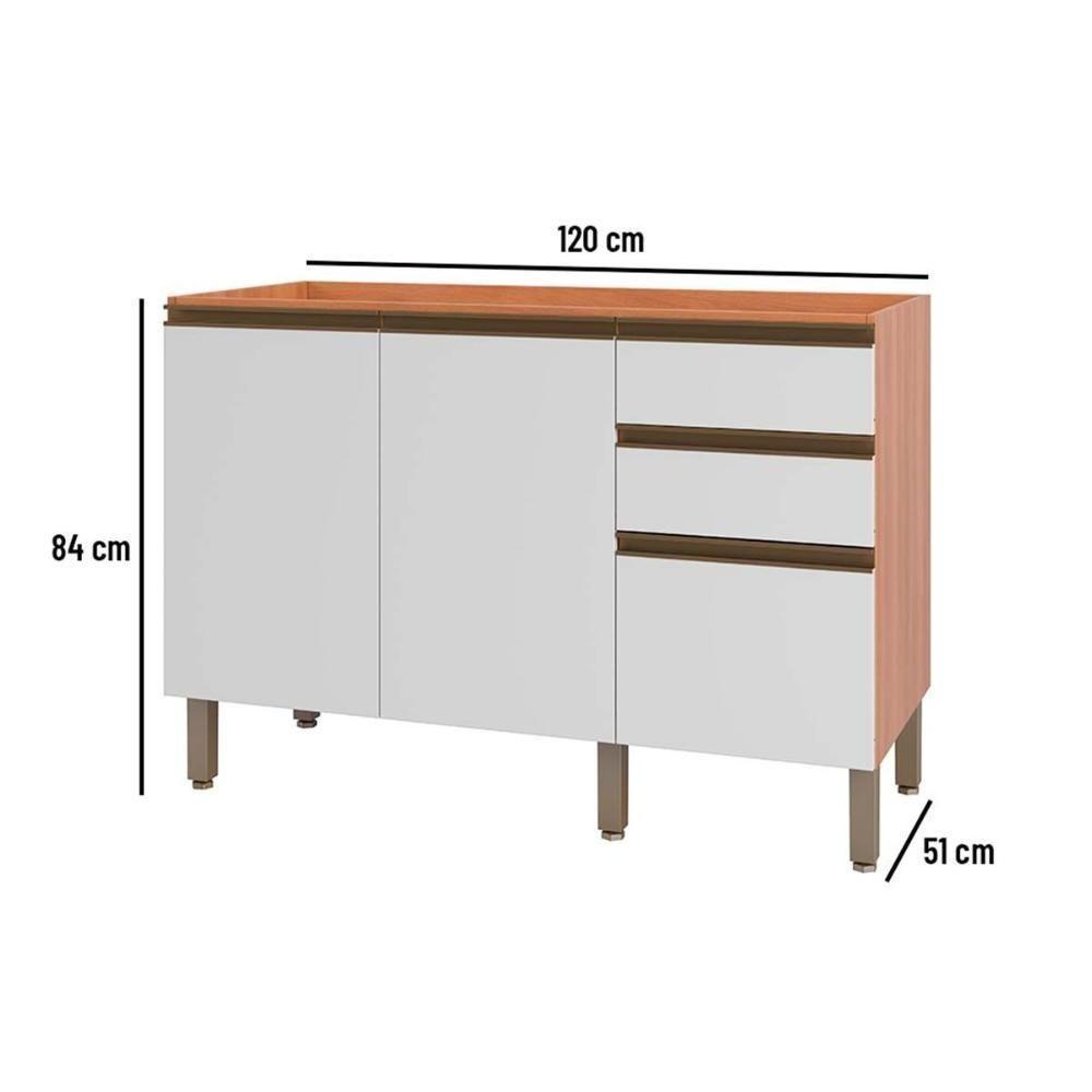 Gabinete de Cozinha Modulado Balcão Macadâmia p/ Pia c/ 2 Portas 120cm Freijo/Branco - Telasul - 3