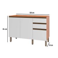 Gabinete de Cozinha Modulado Balcão Macadâmia p/ Pia c/ 2 Portas 120cm Freijo/Branco - Telasul - 3