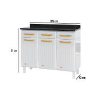 Gabinete de Cozinha Modulado Balcão Diamante 3 Portas e 3 Gavetas c/ Tampo 105cm Branco/Preto - Telasul - 6