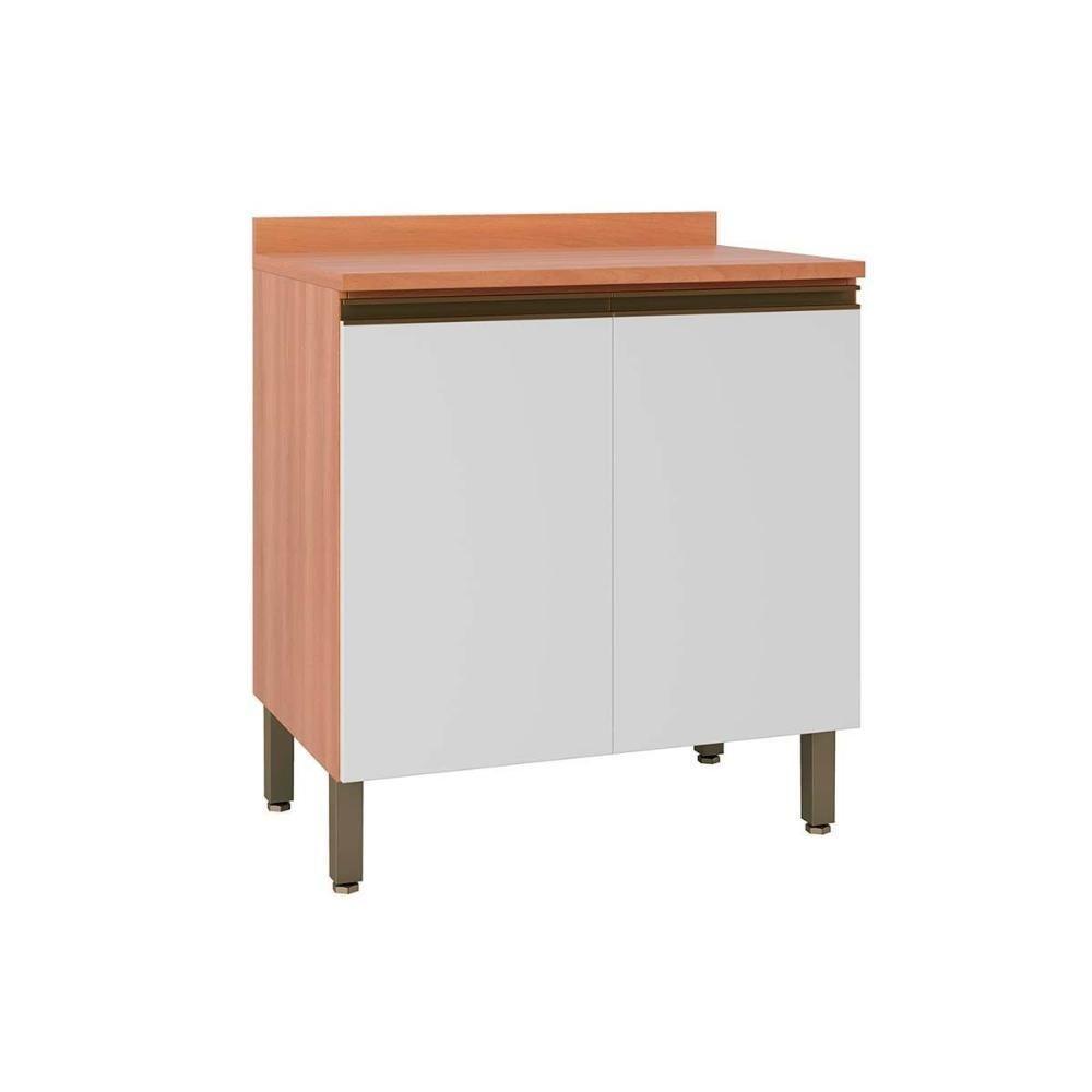 Gabinete de Cozinha Modulado Balcão Macadâmia c/ Tampo e 2 Portas 80cm Freijo/Branco - Telasul - 1
