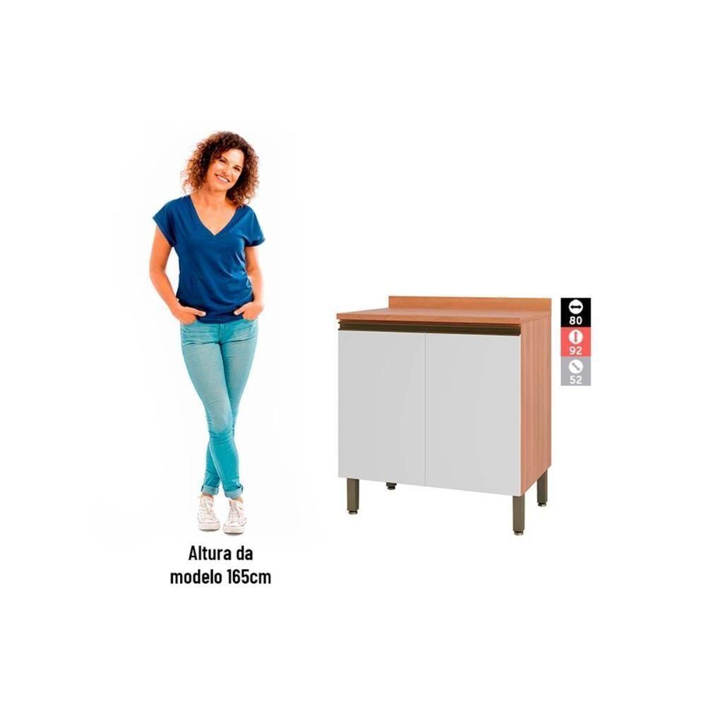 Gabinete de Cozinha Modulado Balcão Macadâmia c/ Tampo e 2 Portas 80cm Freijo/Branco - Telasul - 5