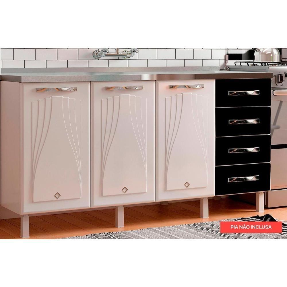 Gabinete de Cozinha Modulado Balcão Star New 3 Portas e 4 Gavetas s/ Tampo 120cm Branco/Preto - Telasul - 1
