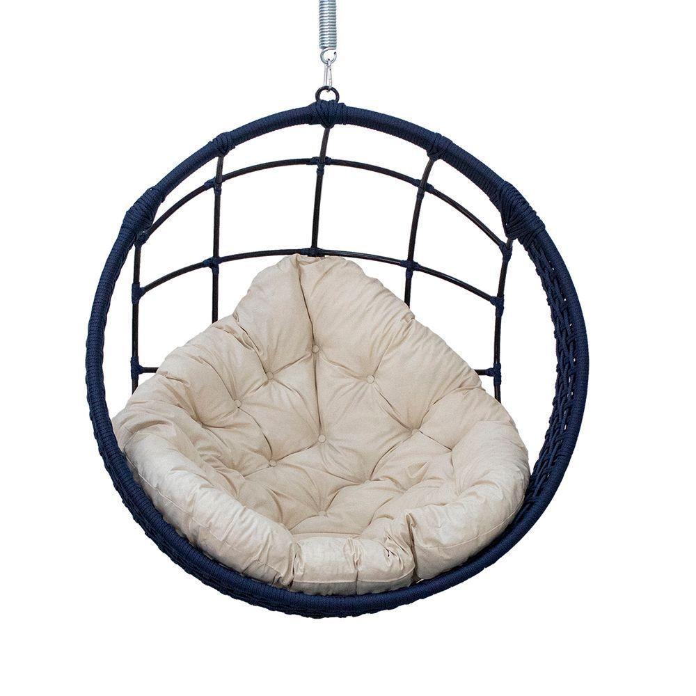 Balanço Ninho Suspenso Corda Náutica Azul Almofada Impermeável Branco + Mola E Mosquetão - 2
