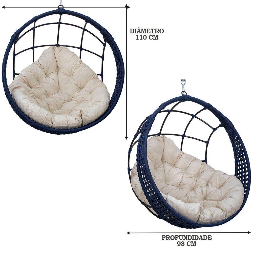 Balanço Ninho Suspenso Corda Náutica Azul Almofada Impermeável Branco + Mola E Mosquetão - 4