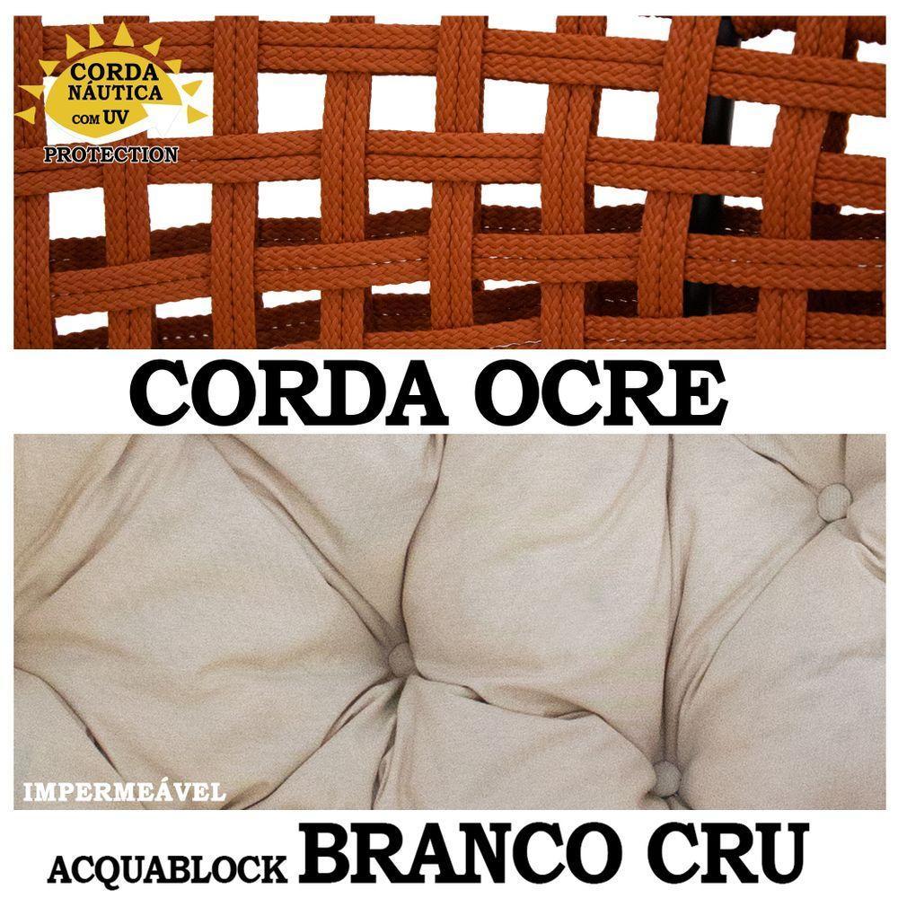 Balanço Ninho Suspenso Corda Náutica Ocre Almofada Impermeável Branco Com Mola E Mosquetão - 3