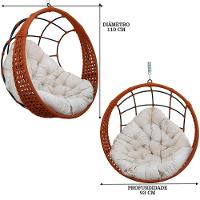 Balanço Ninho Suspenso Corda Náutica Ocre Almofada Impermeável Branco Com Mola E Mosquetão