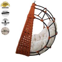 Balanço Ninho Suspenso Corda Náutica Ocre Almofada Impermeável Branco Com Mola E Mosquetão - 5