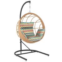 Balanço Suspenso Ninho Em Aluminie Fibra Ráfia E Suporte U Preto, Tecido Impermeável - Z35 - 1