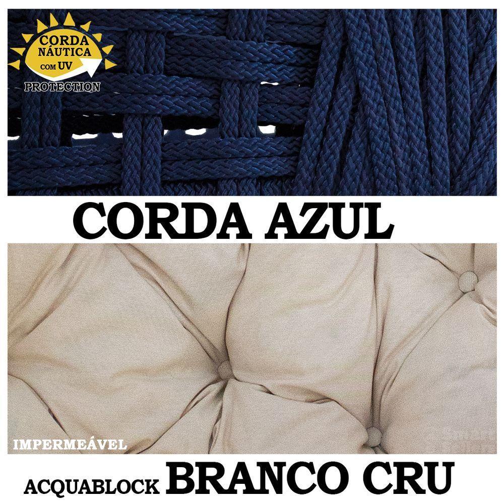 Balanço Ninho Suspenso Corda Náutica Azul Almofada Impermeável Branco Com Mola E Mosquetão - 3