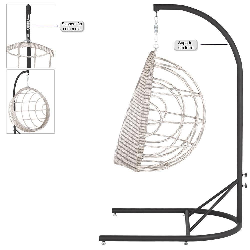 Balanço Suspenso Ninho Em Aluminie Fibra Marmore E Suporte U Preto, Tecido Impermeável - Z36 - 2