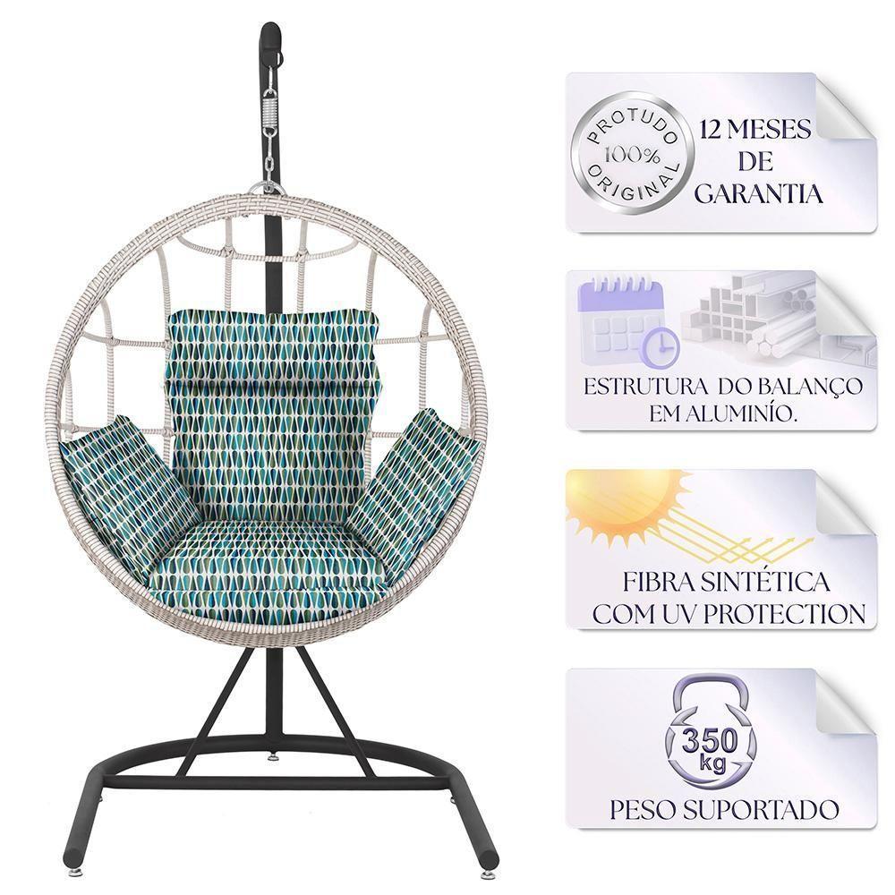 Balanço Suspenso Ninho Em Aluminie Fibra Marmore E Suporte U Preto, Tecido Impermeável - Z36 - 6