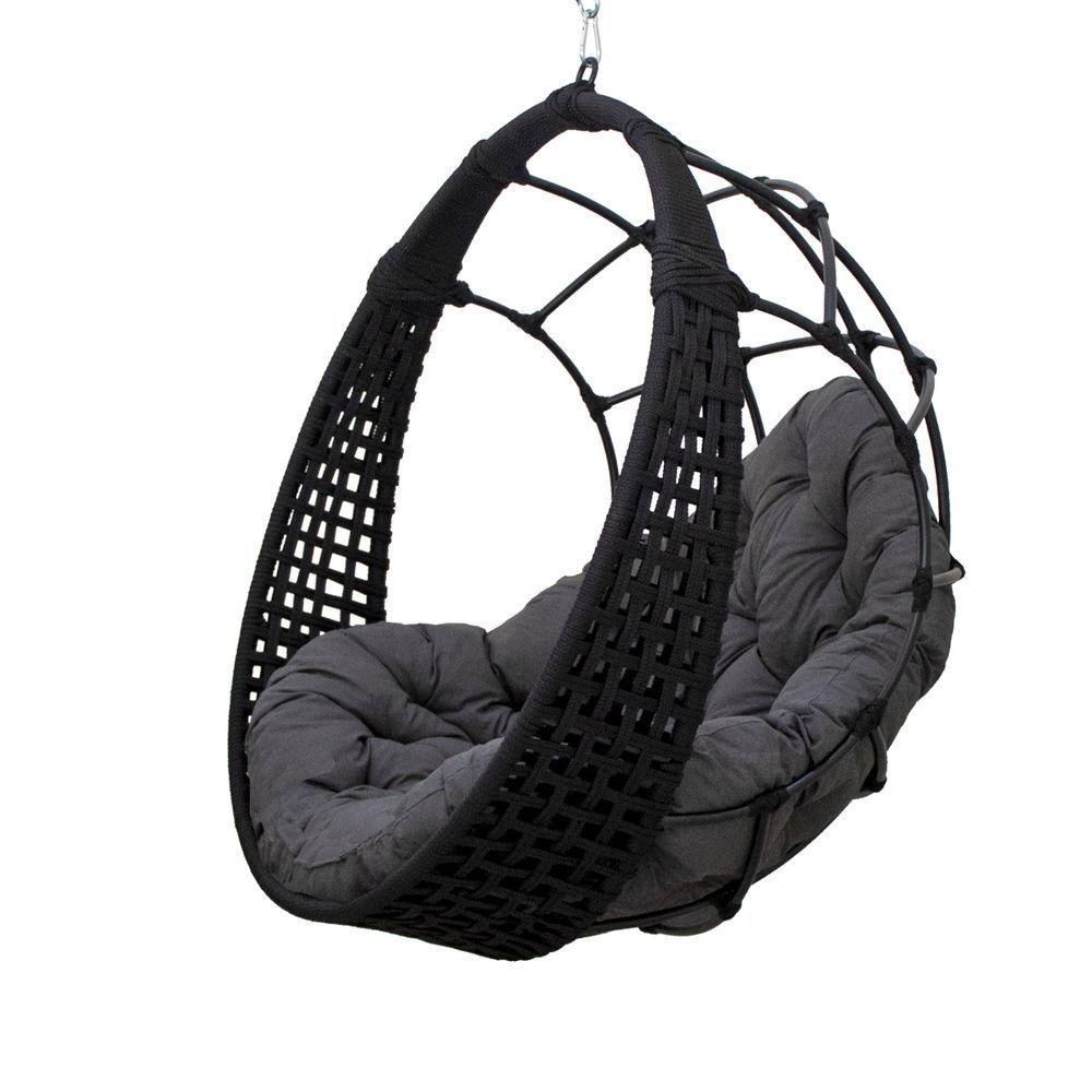 Balanço Ninho Suspenso Corda Náutica Preta Almofada Impermeável Cinza Com Mola E Mosquetão - 1