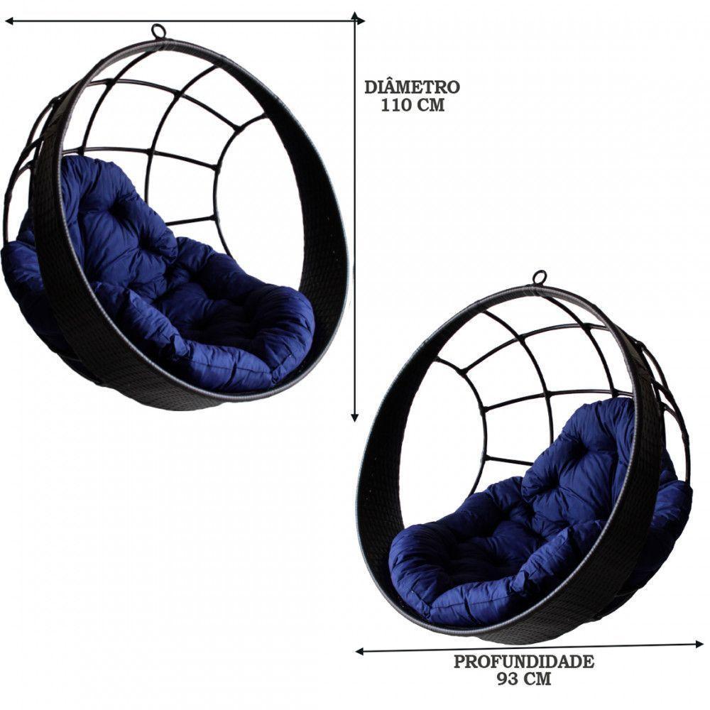 Balanço Suspenso Ninho Em Fibra C/Almofada E Mola Preto azul - 2