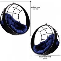 Balanço Suspenso Ninho Em Fibra C/Almofada E Mola Preto azul - 2