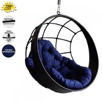 Balanço Suspenso Ninho Em Fibra C/Almofada E Mola Preto azul - 4