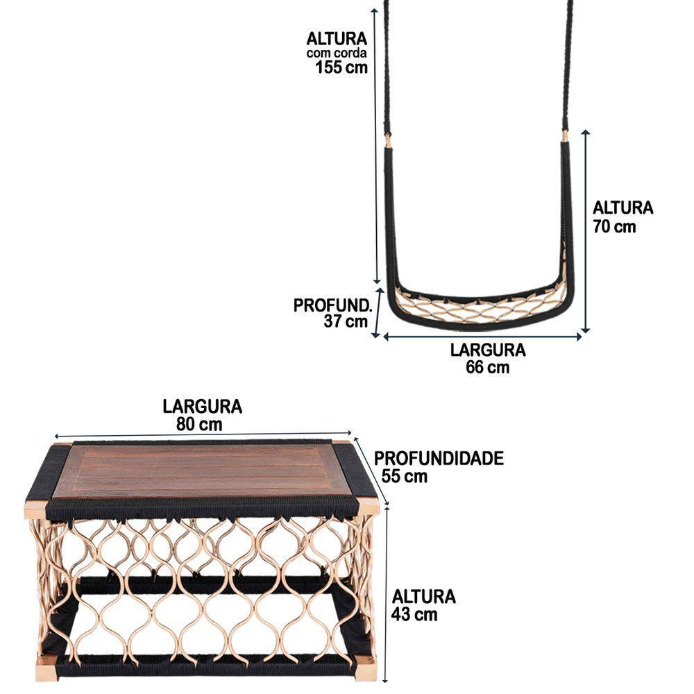 2 Balanços Suspenso Mesa Tampo De Madeira Corda Náutica - 2