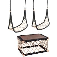 2 Balanços Suspenso Mesa Tampo De Madeira Corda Náutica - 1