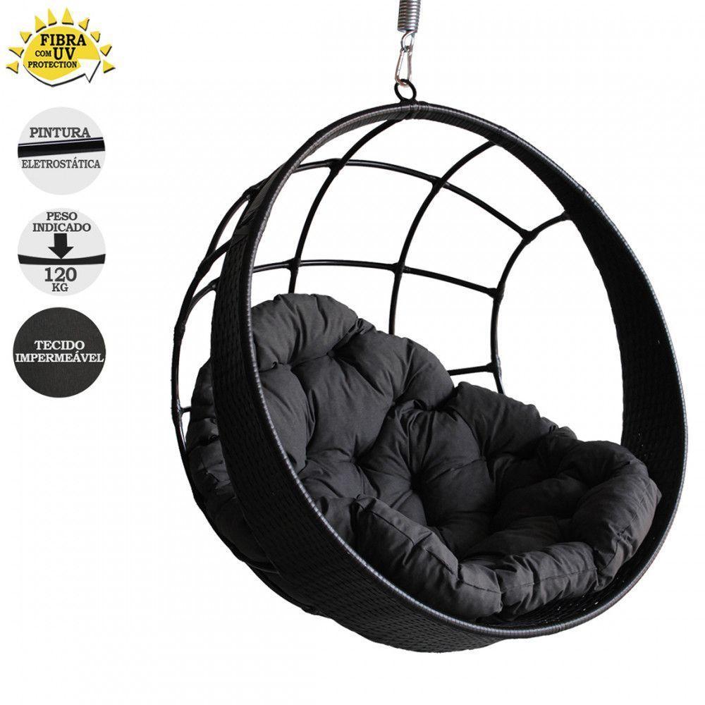 Balanço Suspenso Ninho Com Almofada E Mola E Mosquetão Preto - 4