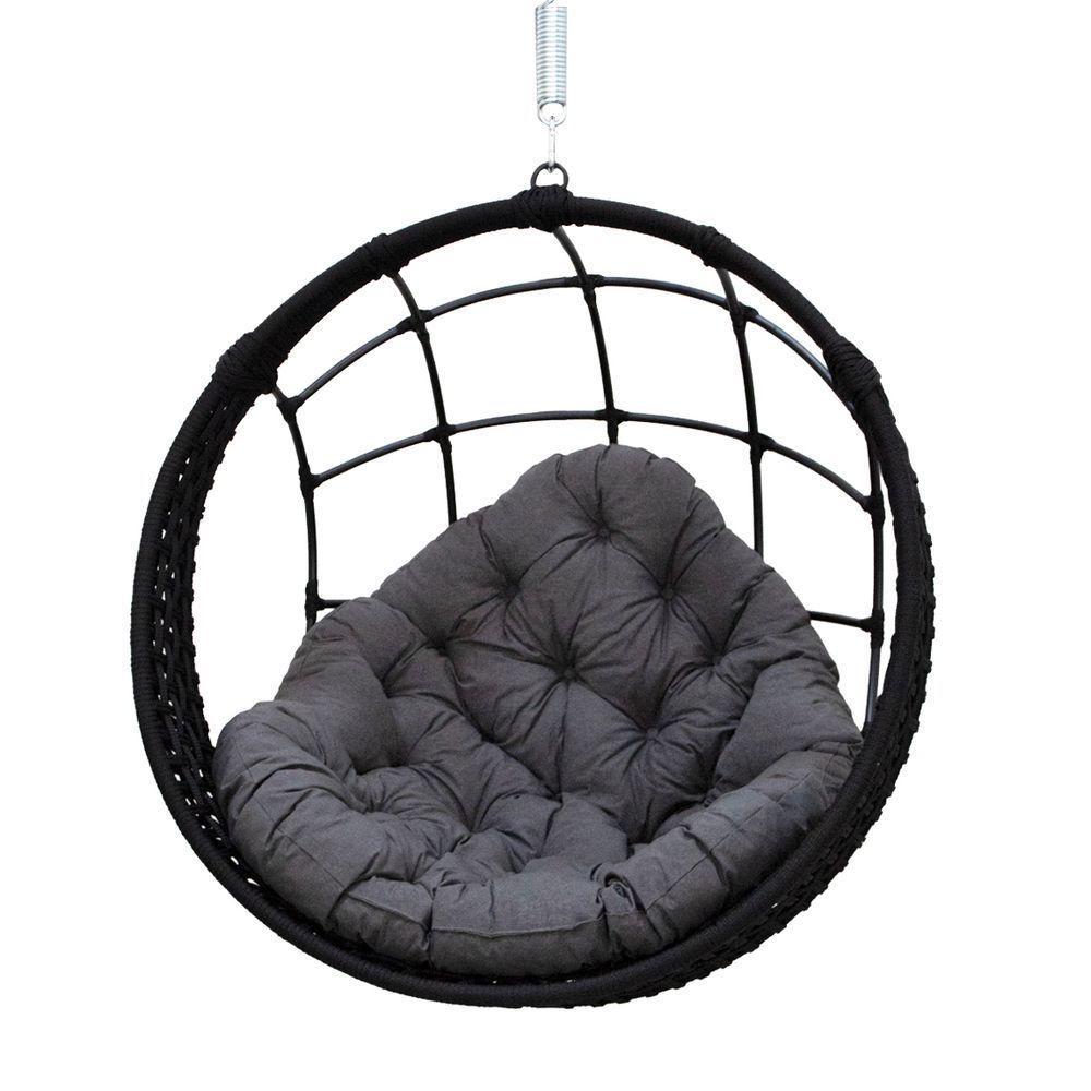 Balanço Ninho Suspenso + Mola E Mosquetão Corda Náutica Preta Almofada Impermeável Cinza - 2