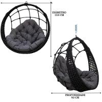 Balanço Ninho Suspenso + Mola E Mosquetão Corda Náutica Preta Almofada Impermeável Cinza