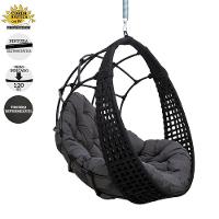 Balanço Ninho Suspenso + Mola E Mosquetão Corda Náutica Preta Almofada Impermeável Cinza - 5