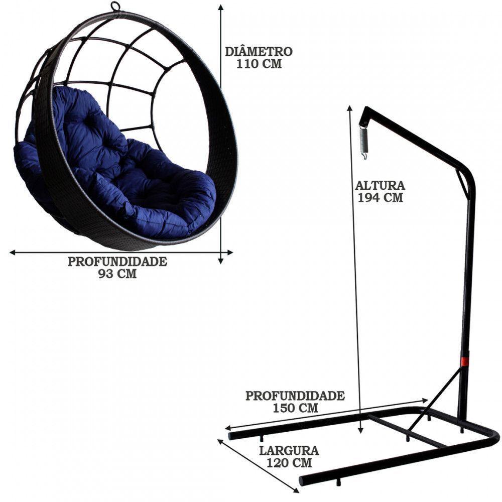 Balanço Suspenso Ninho C/Suporte Almofada E Mola Preto azul - 3