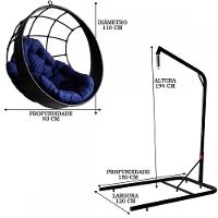 Balanço Suspenso Ninho C/Suporte Almofada E Mola Preto azul - 3