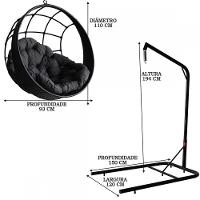 Balanço Suspenso Ninho Com Suporte Almofada E Mola Preto - 2