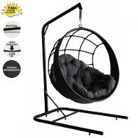 Balanço Suspenso Ninho Com Suporte Almofada E Mola Preto - 4