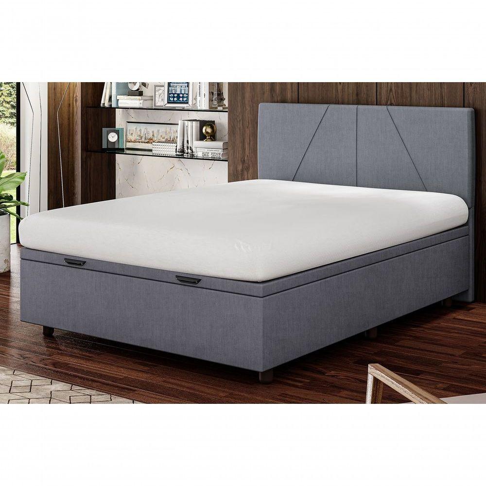 Base Cama Box Baú Viúva Veludo Skybox Cinza - 1