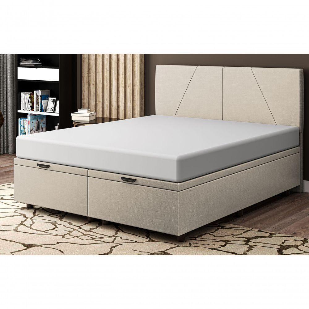 Base Cama Box Baú Casal Queen Size Linho Skybox Bege - 1