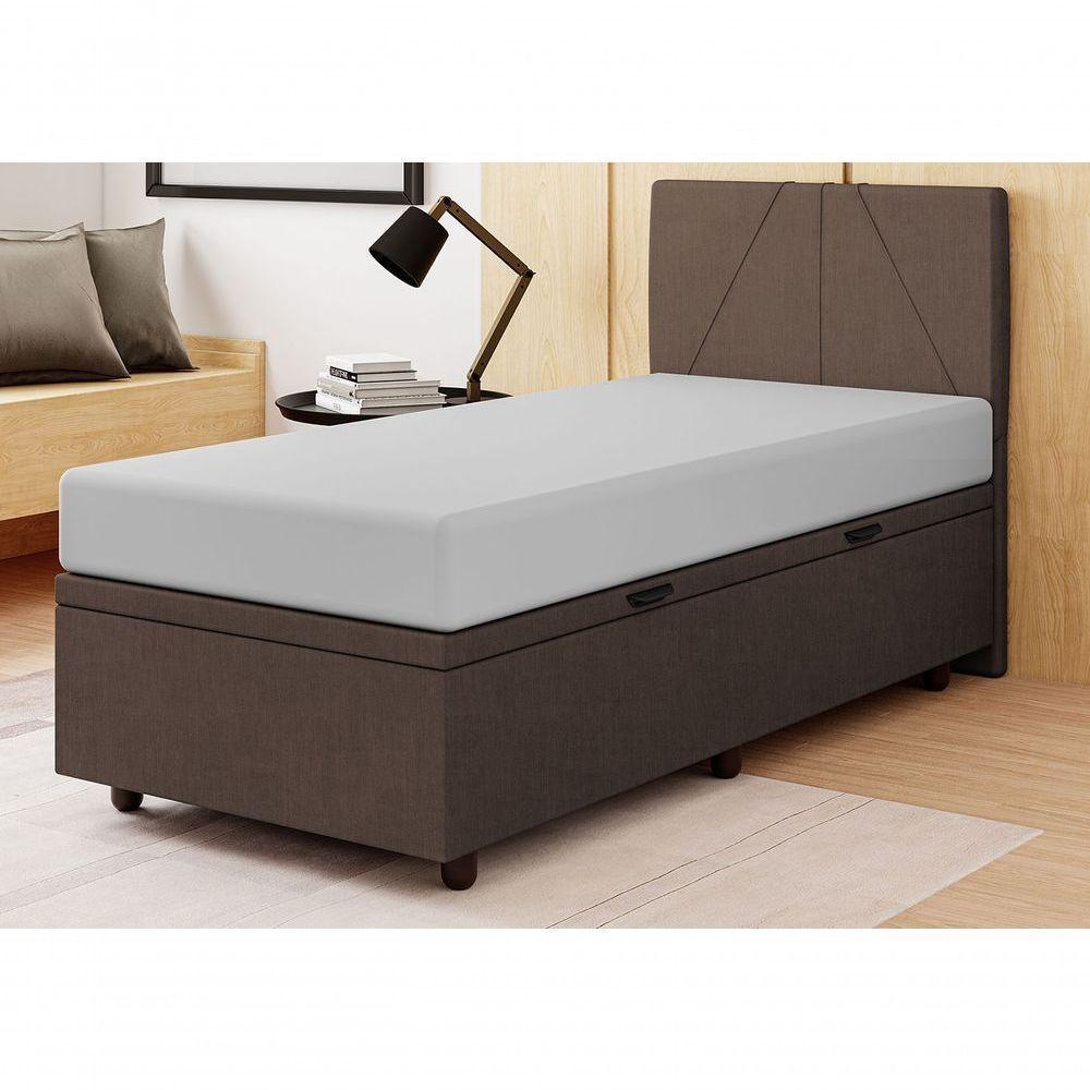 Base Cama Box Baú Solteiro Veludo Skybox Marrom - 1
