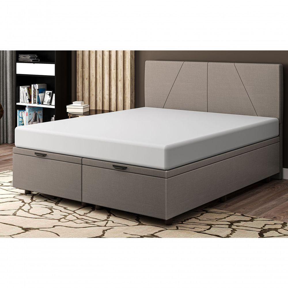Base Cama Box Baú Casal King Size Linho Skybox Marrom - 1