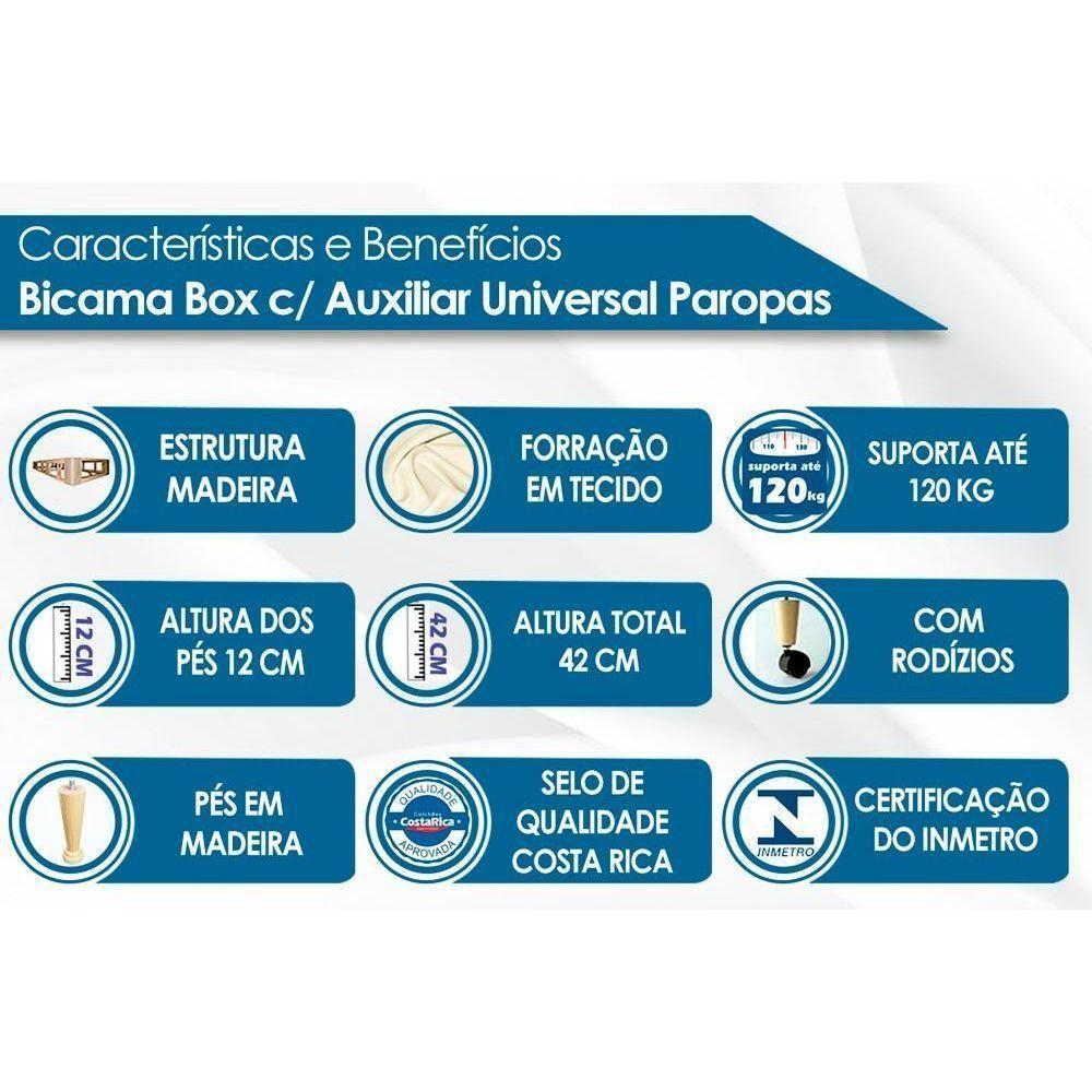 Cama Box Base c/Auxiliar Universal Casal Sommier Rústico Bordado White (138x188x30) - Paropas - 2