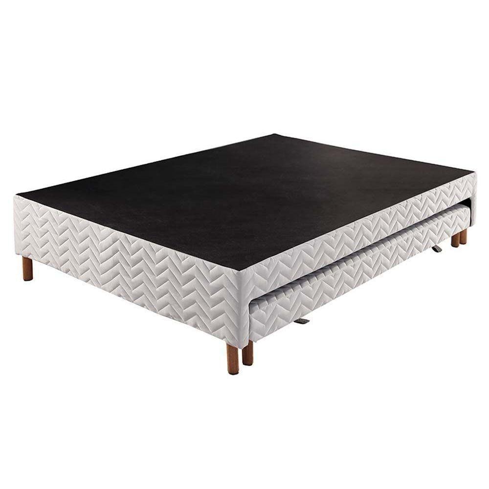Cama Box Base c/Auxiliar Universal Casal Sommier Rústico Bordado White (138x188x30) - Paropas - 4